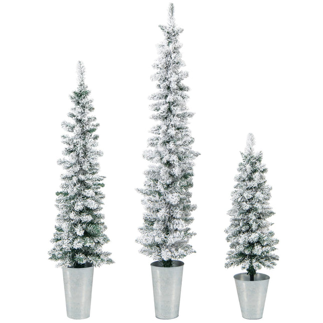 Dreamade Set of 3 Artificial Christmas Tree, 3' 4' 5' Slim Pencil Xmas Tree with Silver Metal Buckets