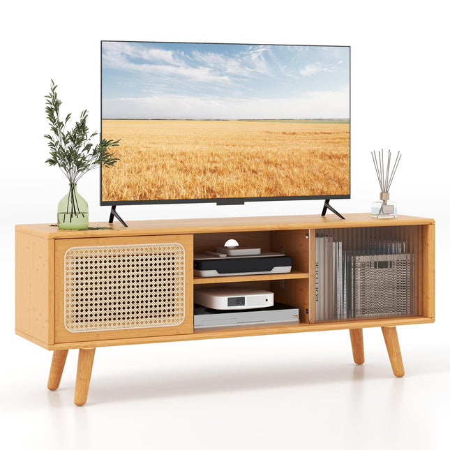 Dreamade TV Stand for Living Room TVs up to 55”- Bamboo Entertainment Center