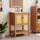 Dreamade Bathroom Vanity with Sink Solid Acacia Wood Modern Vanity Sink Cabinet