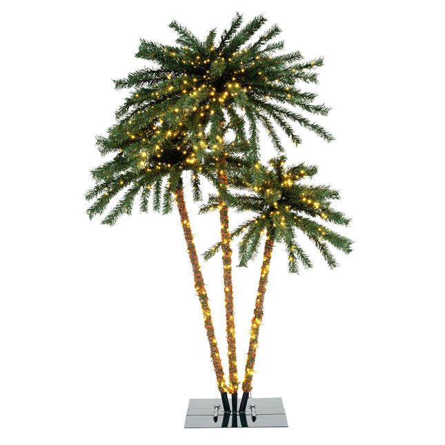 Dreamade Pre-Lit Artificial Christmas Tree, 4/5/6 FT Triple Coconut Plam Trees with Metal Base