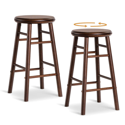 Dreamade 24 Inch Swivel Bar Stools Set of 2, Rubber Wood, Walnut | Round Bar Chairs w/Backless Design