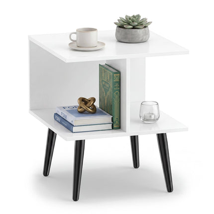 Dreamade Mid Century Modern 2-Tier End Table with 2 Storage Compartments (1/2)