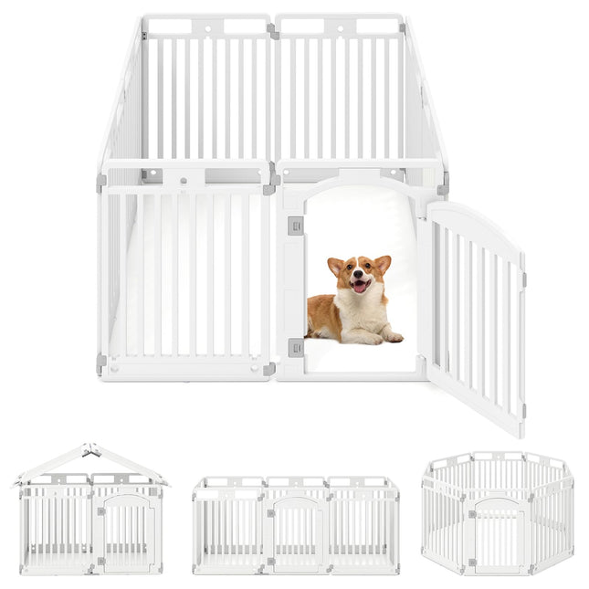 Dreamade 8/16 Panel Dog Playpen 32'' Tall Plastic Pet Fence with Lockable Door