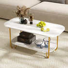 Dreamade 2 Tier Coffee Table with Storage Modern Faux Marble Center Table