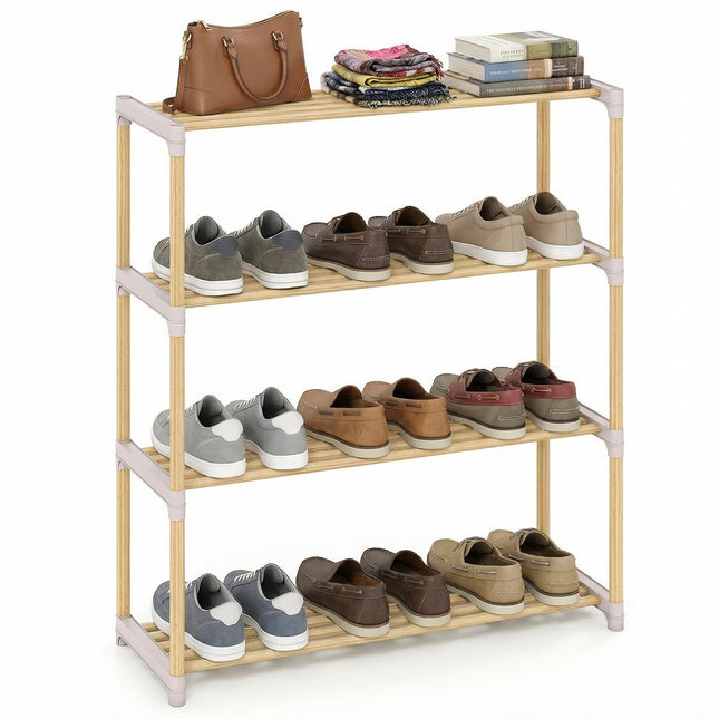 Dreamade 3/4-Tier Solid Wood Shoe Rack with Slatted Open Shelves