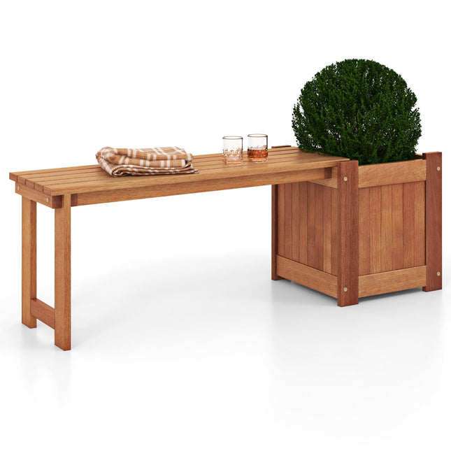 Dreamade Outdoor Bench with Raised Garden Bed, Wood Seat with Teak Oil Finish, Planter Box with Open-Ended Base