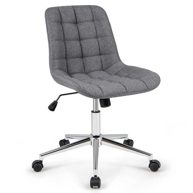 Dreamade Armless Office Chair, Linen Fabric Vanity Chair with Wheels & Adjustable Height, 360° Rolling Swivel Task Computer Chair
