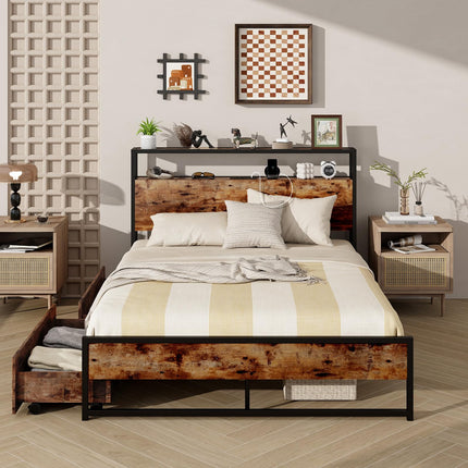 Dreamade Queen/Full Size Bed Frame with 2-Tier Storage Headboard