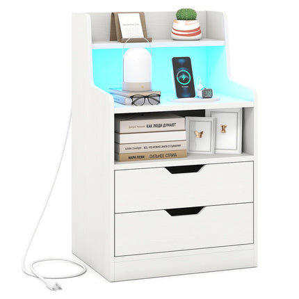 Dreamade Nightstand with LED Light and Charging Station for Living Room Bedroom