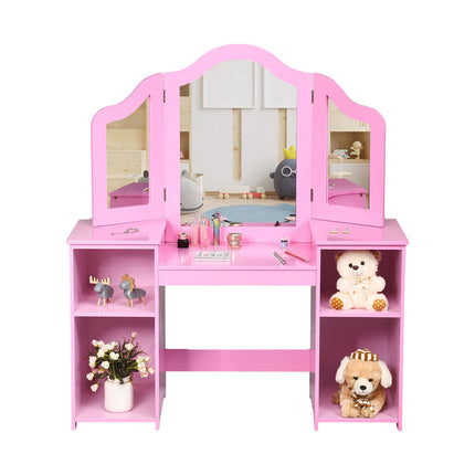 DREAMADE 2-in-1 Kids Make Up Vanity Desk, Pretend Play Kids Vanity w/Detachable Top