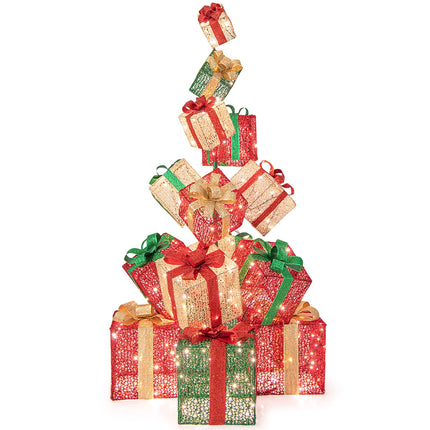 Dreamade 15 Pieces Stackable Pre-lit Lighted Boxes Tower w/ 450 Warm White Lights