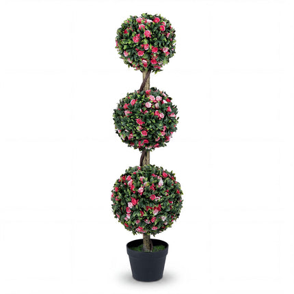 Dreamade 43.5" Faux Potted Floral Plant Artificial Triple Ball Rose Topiary Tree ( 1/2 pack )