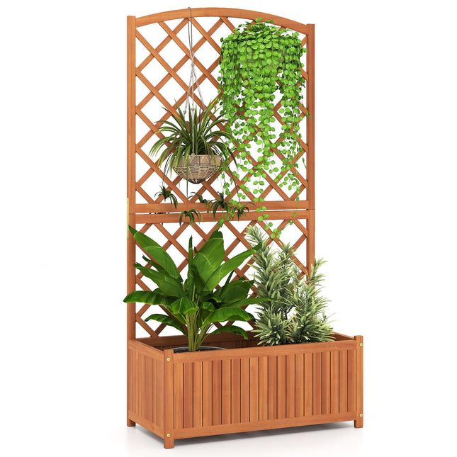 Dreamade Solid Acacia Wood Planter Box with Trellis 63" Raised Garden Bed with Trellis