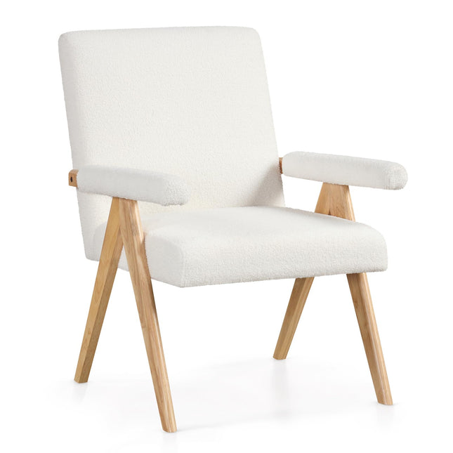 Dreamade Mid-Century Modern Accent Chair, Sherpa Fabric Reading Chair with Padded Armrests