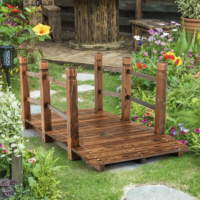 Dreamade 5 ft Garden Bridge - Stained Wood Arc Footbridge Walkway