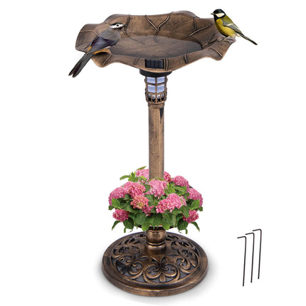 Dreamade Bird Bath for Outside, 30 inch Solar Lighted Bird Bath and Feeder with Flower Planter
