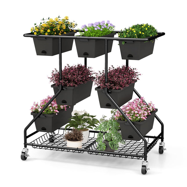 Dreamade Rolling Raised Garden Bed w/ 7 Planter Boxes, Storage Baskets, Drainage Holes