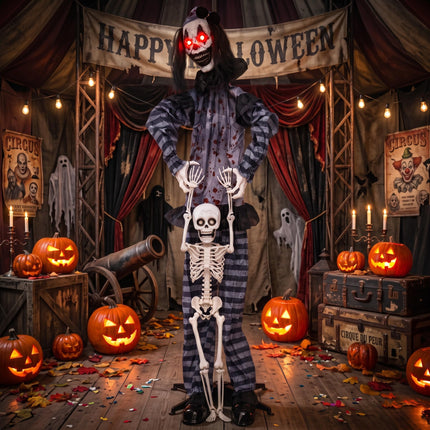 DREAMADE 5.8 FT Halloween Standing Clown with Skeleton Prop Decoration