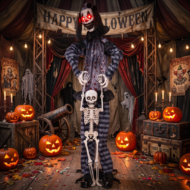 DREAMADE 5.8 FT Halloween Standing Clown with Skeleton Prop Decoration