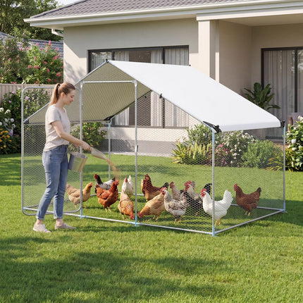 Dreamade 9.8 x 6.7 x 6.6 FT Large Metal Chicken Coop with Waterproof Cover