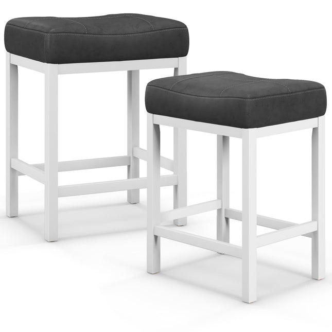 Dreamade Counter Height Bar Stools Set of 2/4, 24.5" Backless Linen Fabric Bar Saddle Stools w/Solid Rubber Wood Frame & Footrest