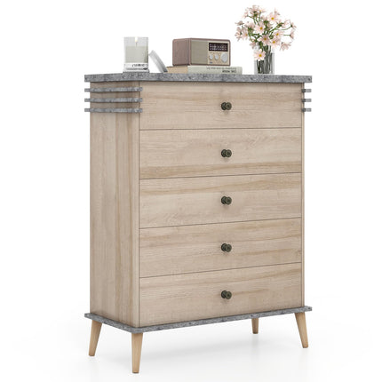 Dreamade 5-Drawer Storage Cabinet with Rubber Wood Legs