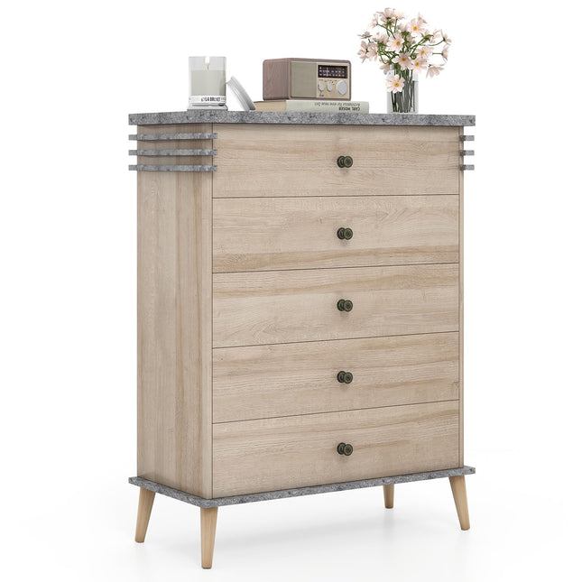 Dreamade 5-Drawer Storage Cabinet with Rubber Wood Legs