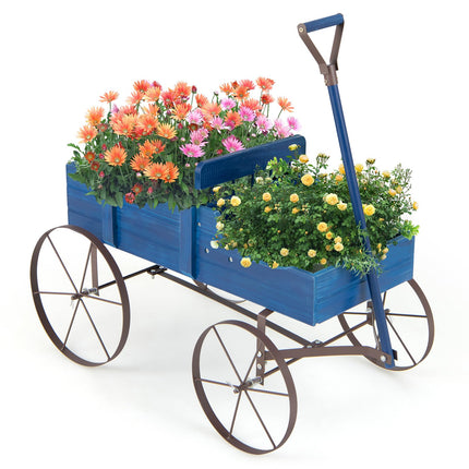 Dreamade Decorative Garden Planter, Small Wagon Cart with Metal Wheels, Wood Raised Beds Plant Pot Stand for Backyard Garden Patio 24.5"x13.5"x24"
