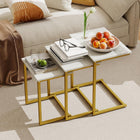 Dreamade Nesting Coffee Table Set of 3 Stackable Square End Table w/Faux Marble Tabletop & Heavy-Duty Metal Frame