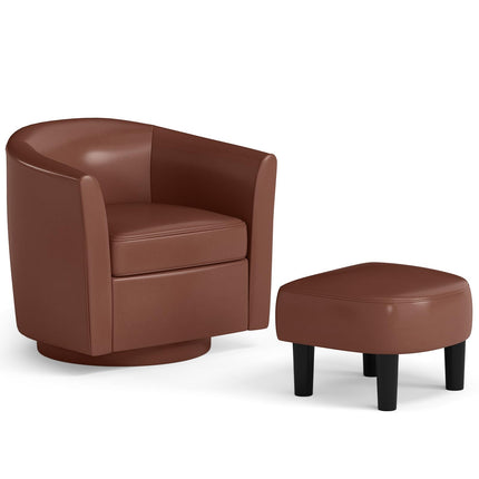 Dreamade Swivel Accent Chair with Ottoman, Modern Barrel Club Chair w/Footrest