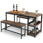 3 Pieces Dining Table Set for 4 with Wine Rack-Brown
