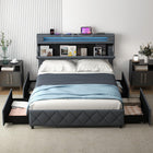 Dreamade Queen/Full Size Bed Frame with Storage Headboard and 4 Drawers, Modern Upholstered Platform Bed with Charging Station