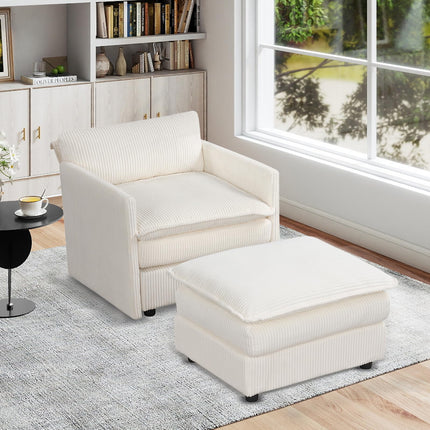 Dreamade Oversized Accent Chair with Ottoman with Soft Corduroy Cushions