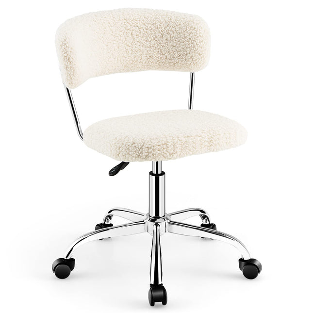 Dreamade Home Office Chair, Faux Fur Low Back Swivel Leisure Chair w/Height Adjustable Padded Seat
