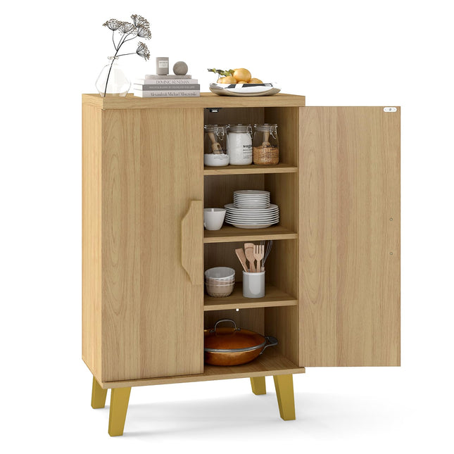 Dreamade Sideboard Buffet Cabinet, Kitchen Storage Cabinet with Double Doors & Removable Shelves (Natural Oak,1)
