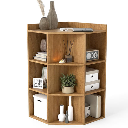 Dreamade 3-Tier Corner Cabinet with Charging Station, Corner Shelf with 9 Cubbies, 2 USB Ports & 4 Outlets