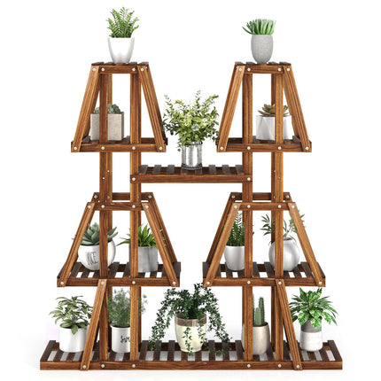 Dreamade Wood Plant Stand, 5-Tier 10 Potted Trapezoid Plant Holder Rack for Multiple Plants
