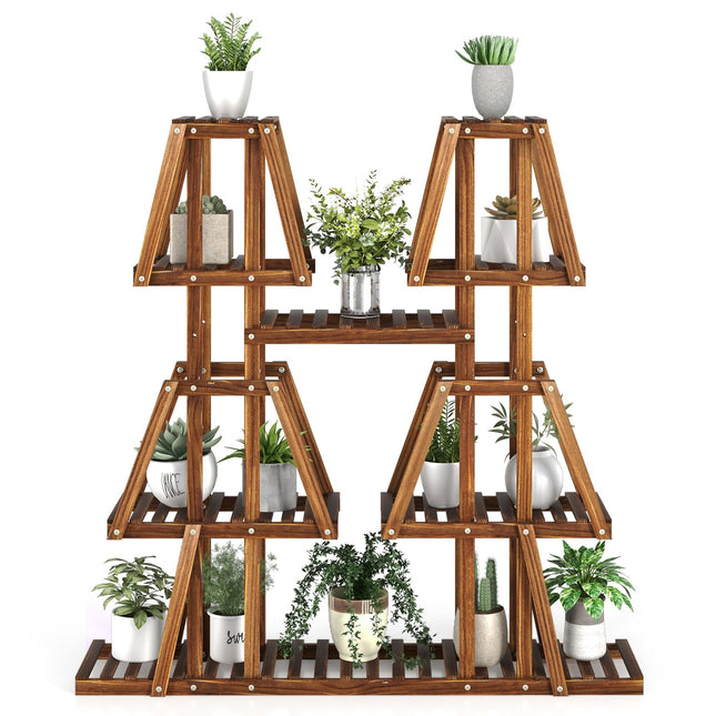 Dreamade Wood Plant Stand, 5-Tier 10 Potted Trapezoid Plant Holder Rack for Multiple Plants