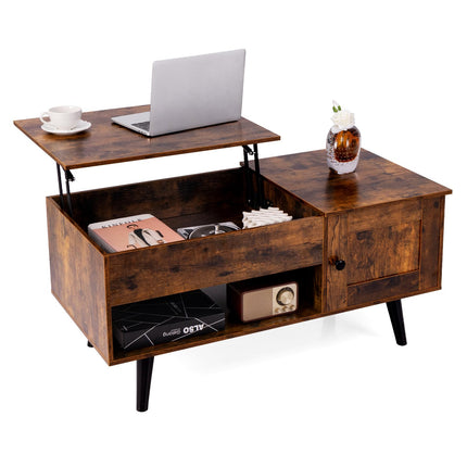 Dreamade Lift Top Coffee Table, Modern Cocktail Table with Hidden Compartment, Open Shelf & Cabinet
