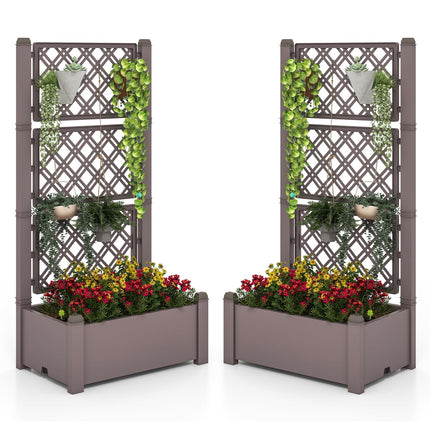 Dreamade Raised Garden Bed with Trellis 59”, Self-Watering Planter Box with Water Level Indicator & Removable Space Dividers