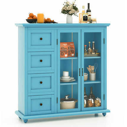 Dreamade Buffet Sideboard with Storage - Kitchen Pantry Cabinet with 2 Doors, 4 Drawers, Adjustable Shelf