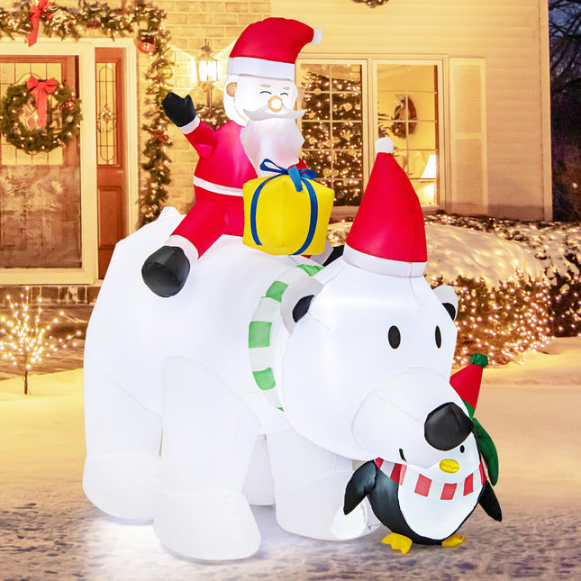 Dreamade 7FT Christmas Inflatables, LED Lighted Xmas Inflatable Polar Bear with Shaking Head, Santa & Penguin