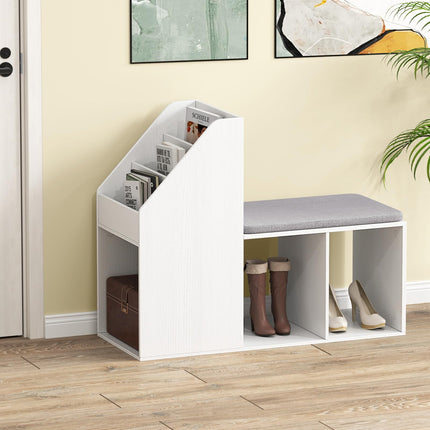 Dreamade Shoe Storage Bench, Entryway Bench w/Side Holder & Padded Seat Cushion, 3 Storage Compartments