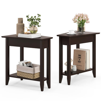Dreamade White Wedge End Table Set of 1 or 2, Triangle Side Table with Storage Shelf and Solid Wood Legs