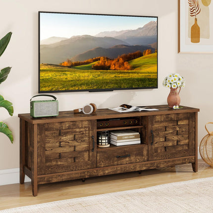 Dreamade Farmhouse TV Stand for 65 Inch TVs 59" Wood Entertainment Center with 2 Woven Accent Doors