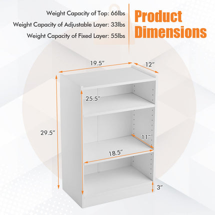 Dreamade 3-Cube Bookcase White - 3-Tier Modern White Open Bookshelf with Adjustable Shelves
