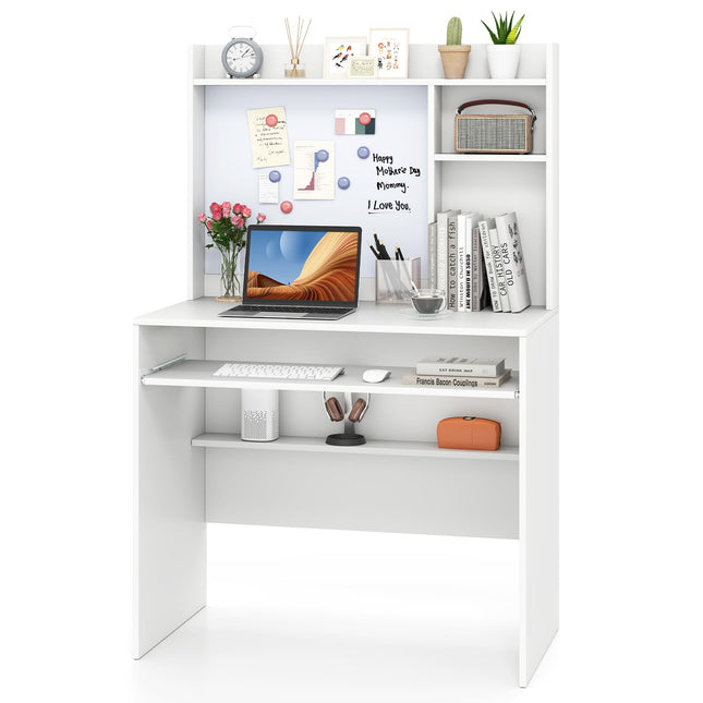 Dreamade White Computer Desk with Hutch