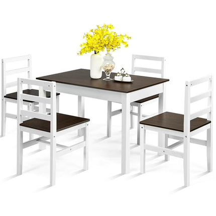 Dreamade 5-Piece Dining Table Set, Rectangular Kitchen Table and Chairs Set (Walnut+White)