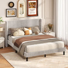 Dreamade Queen Velvet Bed Frame Upholstered Platform Bed with Vertical Tufted Wingback Headboard