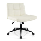 Dreamade Criss Cross Chair with Wheels, PU Leather Cross Legged Office Chair, Height-adjustable Swivel Vanity Chair